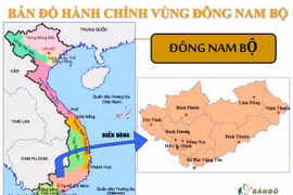 Vùng Đông Nam Bộ gồm 6 tỉnh, thành phố trực thuộc Trung ương là Thành phố Hồ Chí Minh, Đồng Nai, Bình Dương, Bà Rịa-Vũng Tàu, Bình Phước và Tây Ninh. (Nguồn: Bản đồ Việt Nam)