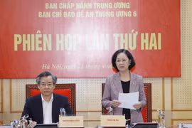 Bà Trương Thị Mai, Ủy viên Bộ Chính trị, Bí thư Trung ương Đảng, Trưởng Ban Tổ chức Trung ương, Trưởng Ban Chỉ đạo phát biểu. (Ảnh: Phương Hoa/TTXVN)