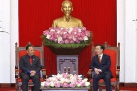 Thường trực Ban Bí thư Võ Văn Thưởng tiếp Ủy viên dự khuyết Trung ương Đảng Nhân dân Cách mạng Lào, Bí thư Trung ương Đoàn Thanh niên Nhân dân Cách mạng Lào Monexay Laomouasong. (Ảnh: Phương Hoa/TTXVN)