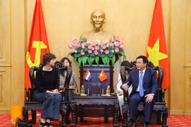 Giám đốc Học viện Chính trị quốc gia Hồ Chí Minh Nguyễn Xuân Thắng tiếp Đại sứ Hà Lan tại Việt Nam Elsbeth Akkerman. (Ảnh: Văn Điệp/TTXVN)