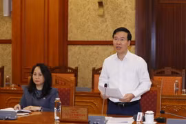 Ông Võ Văn Thưởng, Ủy viên Bộ Chính trị, Thường trực Ban Bí thư phát biểu tại buổi giao ban. (Ảnh: Phương Hoa/TTXVN)