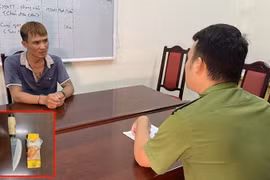 Đối tượng Vũ Văn Hùng tại cơ quan điều tra cùng tang vật gây án. (Nguồn: baoyenbai.com.vn)