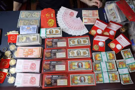 Đa dạng các loại tiền kỷ niệm hình con Rồng cho dịp Tết Nguyên đán Giáp Thìn 2024. (Ảnh: PV/Vietnam+)
