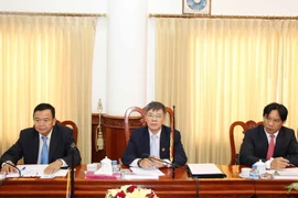 Đoàn đại biểu Thanh tra Chính phủ Lào tại cuộc hội đàm. (Ảnh: Phạm Kiên/TTXVN)