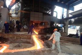 Sản phẩm gang thép đầu tiên tại khu liên hợp gang thép Cao Bằng. (Ảnh: Quân Trang/TTXVN)