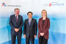 Thứ trưởng Bộ Ngoại giao Bùi Thanh Sơn (giữa) cùng Bộ trưởng Ngoại giao và châu Âu Luxembourg (trái) và Đại diện cấp cao Liên minh châu Âu về chính sách an ninh và đối ngoại. (Ảnh: TTXVN)