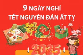 Lịch nghỉ Tết Nguyên đán Ất Tỵ 2025 của công chức, viên chức kéo dài 9 ngày liên tục.