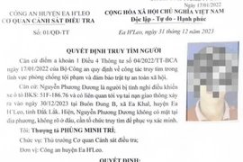 Văn bản về việc truy tìm đối tượng Nguyễn Phương Dương.