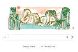 Google đã đặt hình ảnh biểu tượng tạm thời (Doodle) trên trang chủ là bức tranh minh họa sống động về cảnh Vịnh Hạ Long.