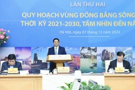 Thủ tướng Phạm Minh Chính chủ trì Hội nghị Hội đồng Điều phối vùng Đồng bằng sông Hồng. (Ảnh: Dương Giang/TTXVN)