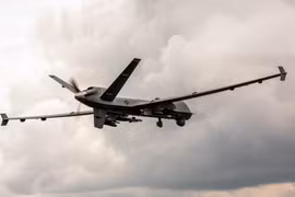 Máy bay do thám không người lái MQ-9 Reaper của Mỹ tham gia bay huấn luyện tại Michigan (Mỹ). (Ảnh: AFP/TTXVN)
