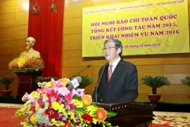 Trưởng Ban Tuyên giáo Trung ương Đinh Thế Huynh phát biểu tại Hội nghị. (Ảnh: Minh Quyết/TTXVN)