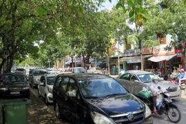 Xe ôtô để dưới lòng đường ở thành phố Huế. (Ảnh: Quốc Việt/Vietnam+)