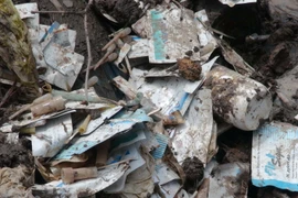 Rác thải y tế do Bệnh viện Lê Ngọc Tùng chôn lấp trái phép. (Ảnh: Thanh Tân/TTXVN)