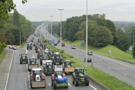 Nông dân châu Âu biểu tình bằng máy kéo phản đối giá lương thực giảm mạnh. (Nguồn: AFP/TTXVN