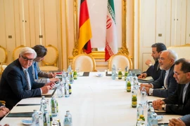 Ngoại trưởng Đức Frank-Walter Steinmeier (trái) và Ngoại trưởng Iran Mohammad Javad Zarif (phải) tại cuộc gặp ở Vienna ngày 25.6. (Nguồn: AFP/TTXVN)