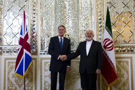 Ngoại trưởng Iran Mohammad Javad Zarif (phải) và Ngoại trưởng Anh Philip Hammond tại cuộc họp báo sau hội đàm tại Iran. (Nguồn: AFP/TTXVN)