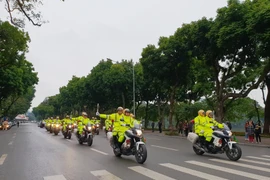 Cảnh sát giao thông ra quân đảm bảo trật tự an toàn giao thông năm 2019. (Ảnh: Việt Hùng/Vietnam+)