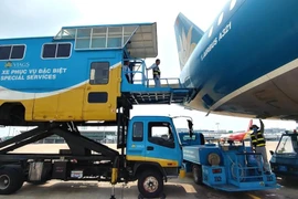 Xe thang nâng dành cho những hành khách bị khuyết tật hoặc vận chuyển hàng hóa đặc biệt. (Ảnh: CTV/Vietnam+)