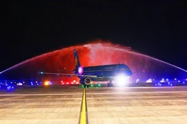 Máy bay Vietnam Airlines hạ cánh xuống sân bay Vân Đồn, tỉnh Quảng Ninh. (Ảnh: TTXVN)