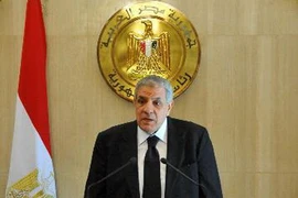 Thủ tướng Ai Cập Ibrahim Mahlab phát biểu trong buổi họp báo tại phủ Tổng thống ở thủ đô Cairo ngày 25/2. (Nguồn: AFP/TTXVN)