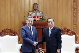 Chủ tịch nước Tô Lâm gặp nguyên Tổng Bí thư, Chủ tịch nước Lào Choummaly Sayasone. (Ảnh: Nhan Sáng/TTXVN)