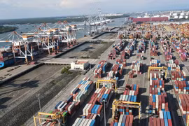 Cảng biển SSIT tại cụm cảng biển Cái Mép-Thị Vải tỉnh Bà Rịa-Vũng Tàu. (Ảnh: Đoàn Mạnh Dương/TTXVN)