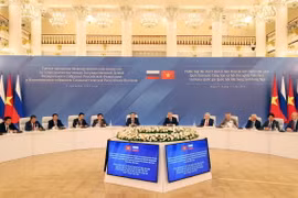 Chủ tịch Quốc hội Trần Thanh Mẫn và Chủ tịch Duma Quốc gia Quốc hội Liên bang Nga Vyacheslav Victorovich Volodin đồng chủ trì Phiên họp lần thứ ba Ủy ban Hợp tác liên Nghị viện Việt Nam - Liên bang Nga. (Ảnh: Thống Nhất/TTXVN)