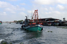 Tàu cá của ngư dân huyện Châu Thành (Kiên Giang) xuất hành ra khơi. (Ảnh: Lê Huy Hải/TTXVN)