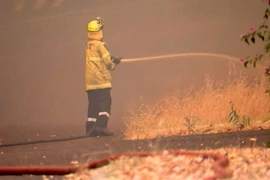 Lính cứu hỏa dập lửa cháy rừng tại phía Đông thành phố Perth, ngày 21/12/2023. (Ảnh: AFP/TTXVN)