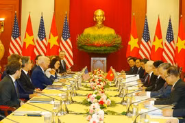 Chiều 10/9/2023, tại Văn phòng Trung ương Đảng, Tổng Bí thư Nguyễn Phú Trọng hội đàm với Tổng thống Hợp chúng quốc Hoa Kỳ Joseph R. Biden, Jr. thăm cấp Nhà nước tới Việt Nam. (Ảnh: Trí Dũng/TTXVN)