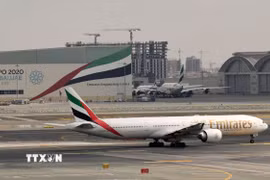 Máy bay của hãng hàng không Emirates tại sân bay quốc tế Dubai, UAE. (Ảnh: AFP/TTXVN)