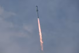 Tàu vũ Starship của SpaceX rời bệ phóng tại Boca Chica, Texas, Mỹ, ngày 14/3. (Ảnh: AFP/TTXVN)