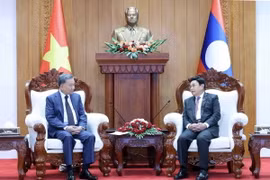 Chủ tịch nước Tô Lâm hội kiến Chủ tịch Quốc hội Lào Saysomphone Phomvihane. (Ảnh: Nhan Sáng/TTXVN)