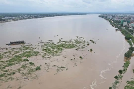 Toàn cảnh sông Mekong từ trên cao. (Ảnh: Đỗ Bá Thành/TTXVN)