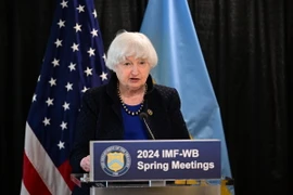 Bộ trưởng Tài chính Mỹ Janet Yellen phát biểu tại Washington, DC, Mỹ, ngày 17/4. (Ảnh: AFP/TTXVN)