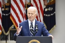 Tổng thống Mỹ Joe Biden phát biểu tại Nhà Trắng ở Washington DC.. (Ảnh: Kyodo/TTXVN)