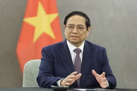 Thủ tướng Phạm Minh Chính phát biểu tại buổi tiếp một số doanh nghiệp hàng đầu của New Zealand. (Ảnh: Dương Giang/TTXVN)