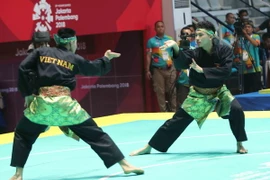 Bài thi trước đó của 2 vận động viên Lê Hồng Quân và Trần Đức Danh. (Ảnh: Trọng Tuệ/TTXVN)