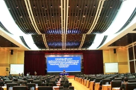 Quang cảnh Hội thảo cấp cao giữa Việt Nam và Lào về quản lý 3 đơn vị ngành dọc thuộc Bộ Tài chính gồm: thuế, hải quan, kho bạc. (Ảnh: Phạm Kiên/TTXVN)