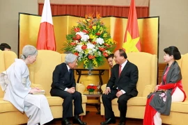 Thủ tướng Nguyễn Xuân Phúc và Phu nhân hội kiến với Nhà vua Nhật Bản Akihito và Hoàng hậu Michiko đang có chuyến thăm cấp Nhà nước tới Việt Nam. (Ảnh: Thống Nhất/TTXVN)