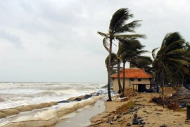 Hàng loạt công trình phục vụ du lịch của khu nghỉ dưỡng tại Cửa Đại bị sóng biển cuốn phăng. (Ảnh: Đỗ Trưởng/TTXVN)