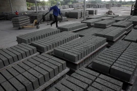 Vận chuyển sản phẩm gạch không nung. (Ảnh: Trọng Đạt/TTXVN)