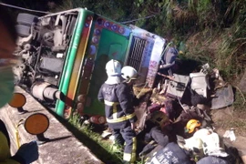 Lực lượng cứu hộ làm nhiệm vụ tại hiện trường vụ tai nạn. (Nguồn: EPA/TTXVN)