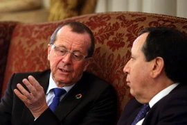 Đặc phái viên của Liên hợp quốc tại Libya Martin Kobler (trái) và Ngoại trưởng Tunisia Khémaies Jhinaoui (phải) tại cuộc gặp về tình hình ở Libya, tại Cairo, Ai Cập. (Nguồn: EPA/TTXVN)