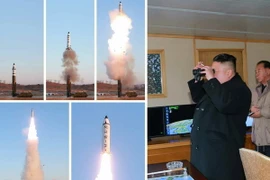 Nhà lãnh đạo Triều Tiên Kim Jong-un giám sát vụ phóng tên lửa Pukguksong-2 tại căn cứ không quân Banghyon ngày 12/2. (Nguồn: YONHAP/TTXVN)