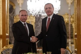 Tổng thống Nga Vladimir Putin trong cuộc gặp Tổng thống Thổ Nhĩ Kỳ Recep Tayyip Erdogan. (Nguồn: AFP/TTXVN)