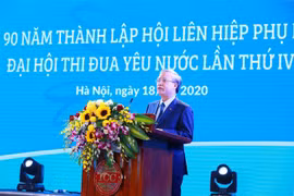 Ủy viên Bộ Chính trị, Thường trực Ban Bí thư Trần Quốc Vượng phát biểu tại Lễ kỷ niệm. (Ảnh: Phương Hoa/TTXVN)