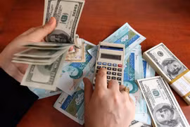 Đồng rial của Iran và đồng USD tại một cửa hàng đổi tiền ở Tehran, Iran. (Ảnh: AFP/TTXVN)