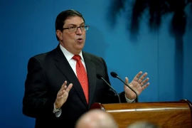 Bộ trưởng Ngoại giao Cuba Bruno Rodriguez phát biểu tại một cuộc họp báo ở La Habana. (Ảnh: AFP/TTXVN)